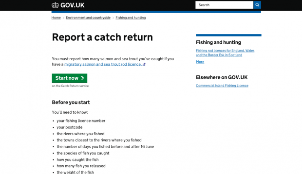 A screen shot of the Rod Catch Returns service