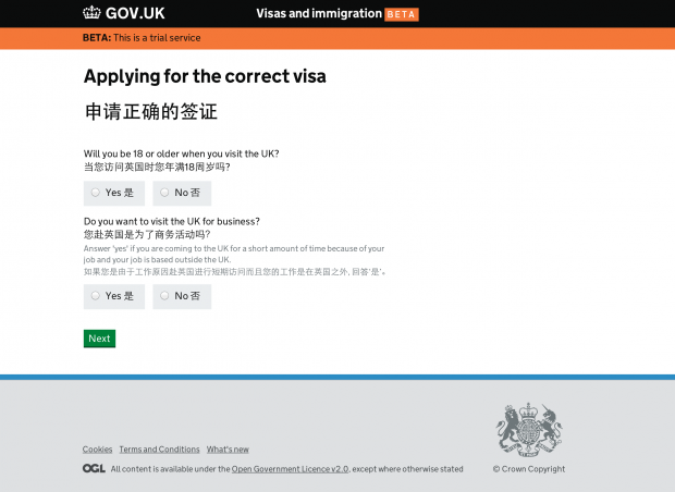 Visas Chinese screenshot